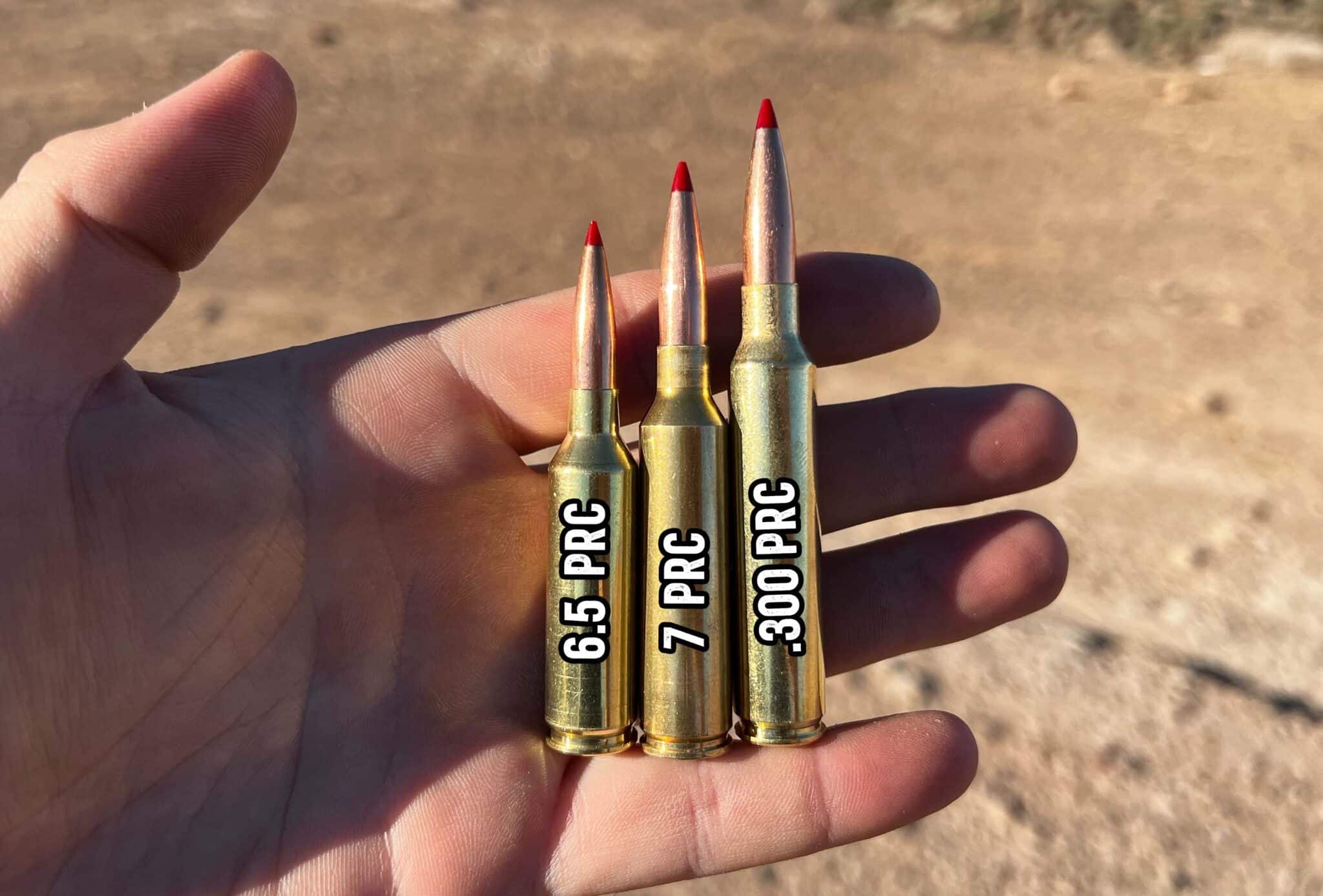 Image of 6.5 PRC, 7 PRC, and 300 PRC cartridges